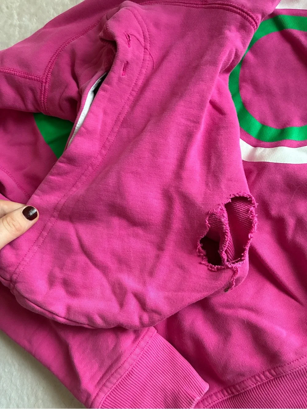 Vintage Nike Women’s Bright Pink Hooded Sweatshirt with White Swoosh